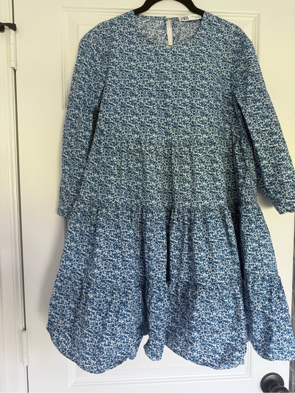 Zara Babydoll Blue Floral Tiered Dress